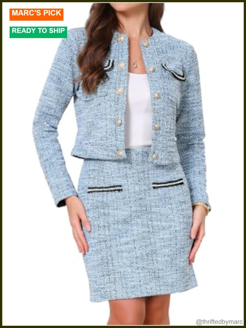 Tweed Cropped Blazer & Mini Skirt Suit Set Dressy 2pc